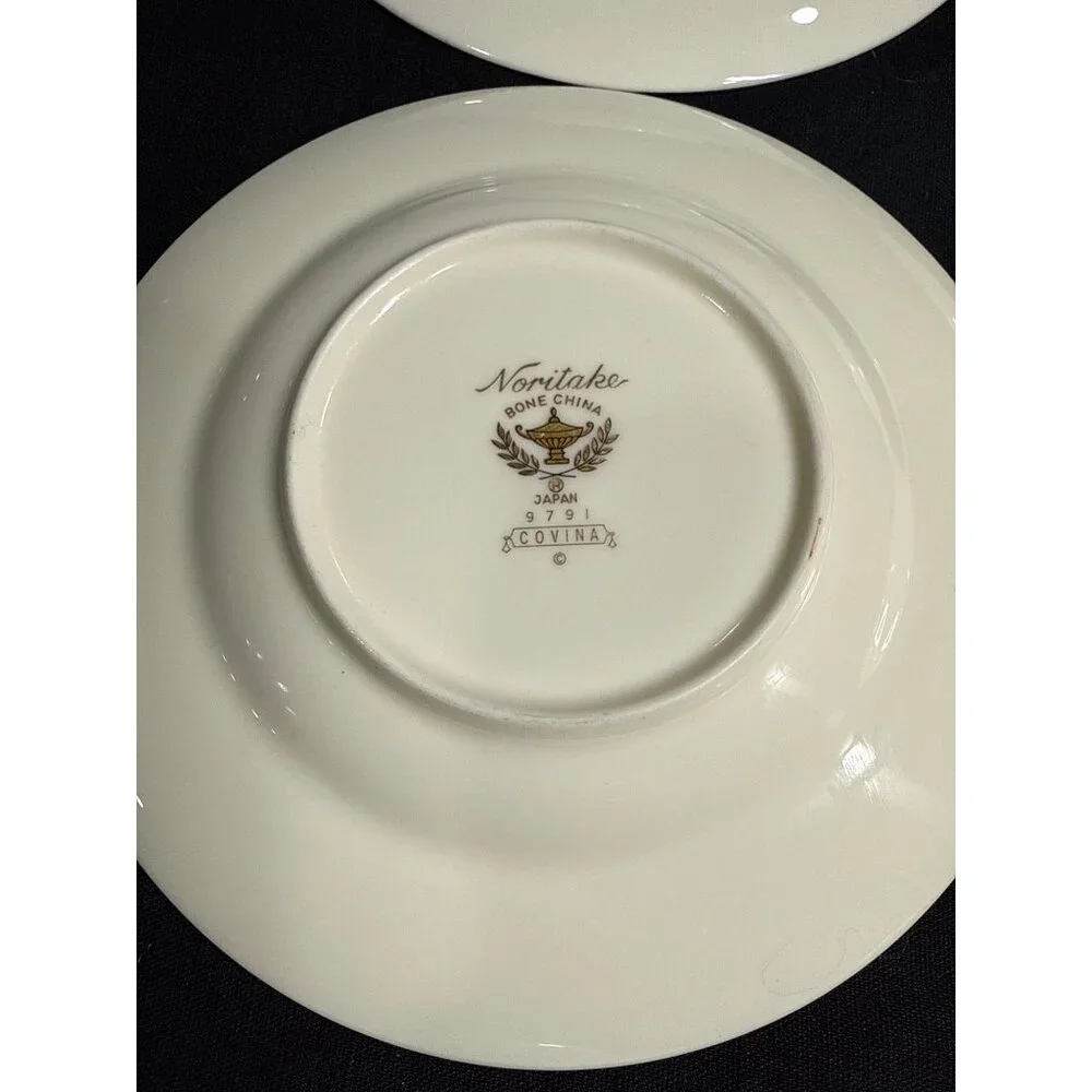 Set Of 6 Noritake Bone China Covina 9791 Saucers With Gold & Green Trim Vintage - Picture 6 of 13